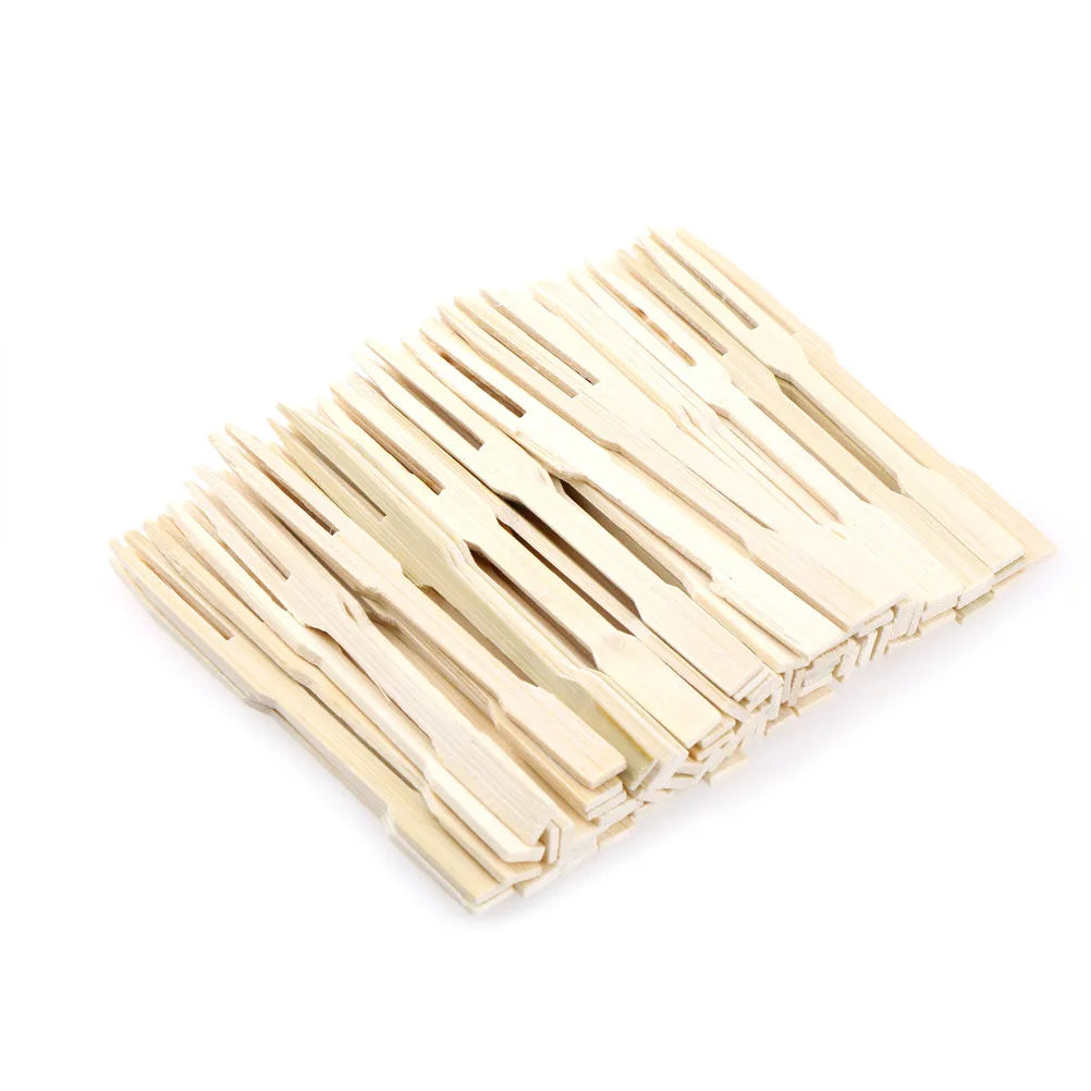 Mini Bamboo Forks 3.5 inch, Cocktail Forks Appetizer Forks, Small Wood Forks for Fruit, Disposable Tiny Food Picks for Party，Charcuterie Supplies Accessories, Wooden Toothpicks Fork. 100 PCS