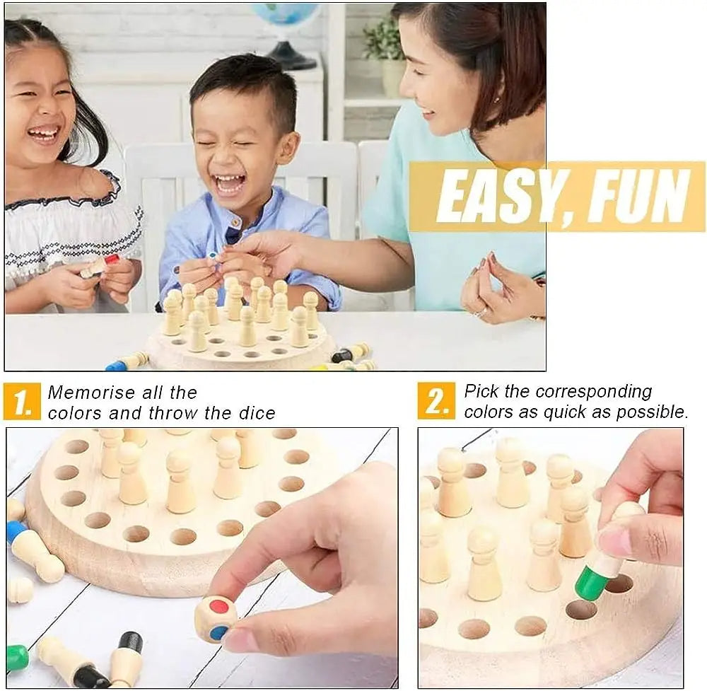 Wooden Memory Chess Matching Game: Family Board Games for Kids and Adults, Montessori Preschool Learning Educational Toy for Toddler 3 4 5 6 7 8+ Year Old, Birthday Gift for Boy Girl