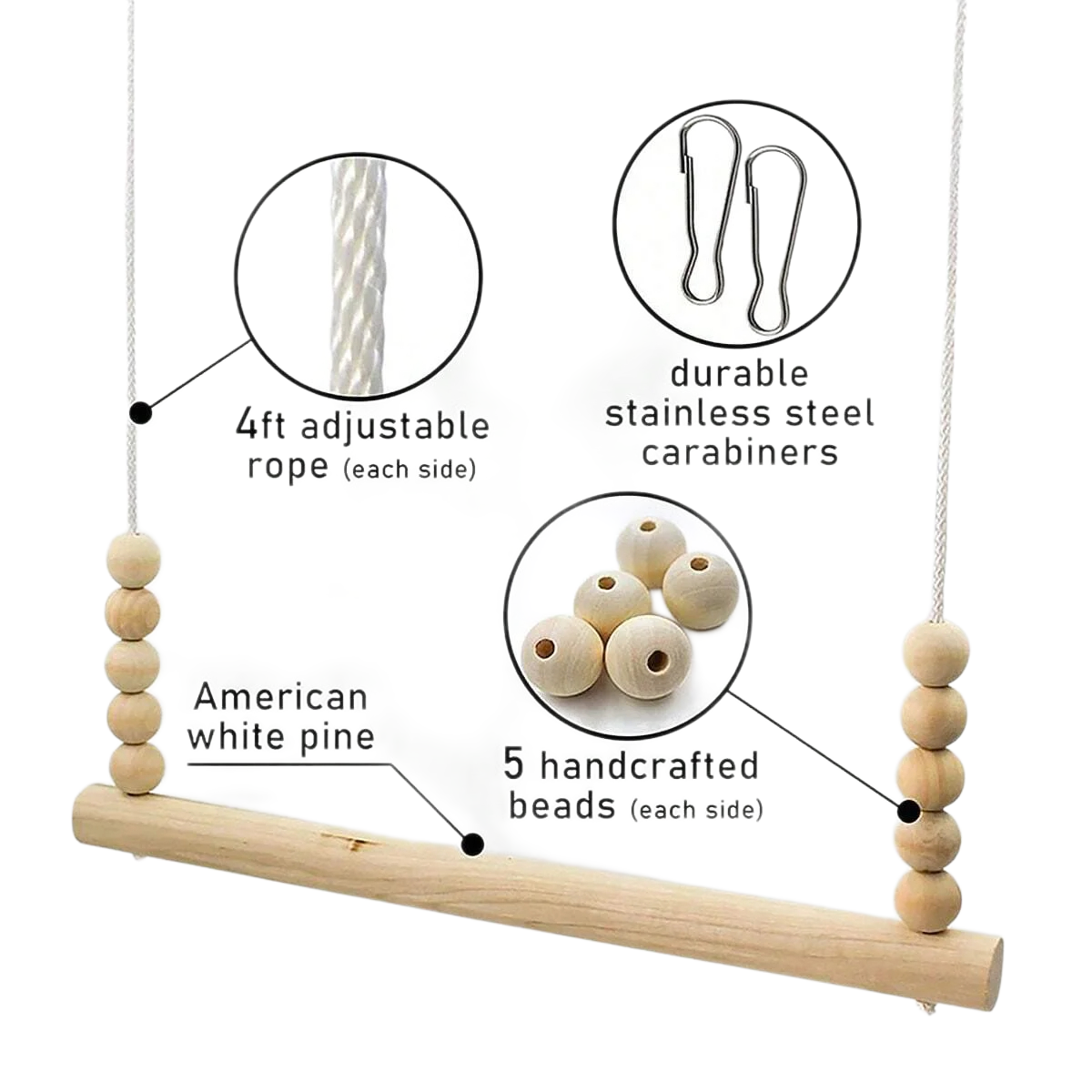 Backyard Barnyard Chicken Swing Handmade in USA!!! ! Toy for Coop (Round Bar) Natural Safe Large Wood Perch Ladder for Poultry Run Rooster Hens Chicks Pet Parrots Pollo Stress Relief for Birds