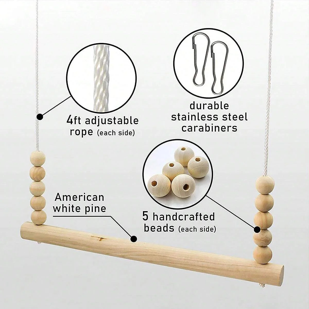 Backyard Barnyard Chicken Swing Handmade in USA!!! ! Toy for Coop (Round Bar) Natural Safe Large Wood Perch Ladder for Poultry Run Rooster Hens Chicks Pet Parrots Pollo Stress Relief for Birds