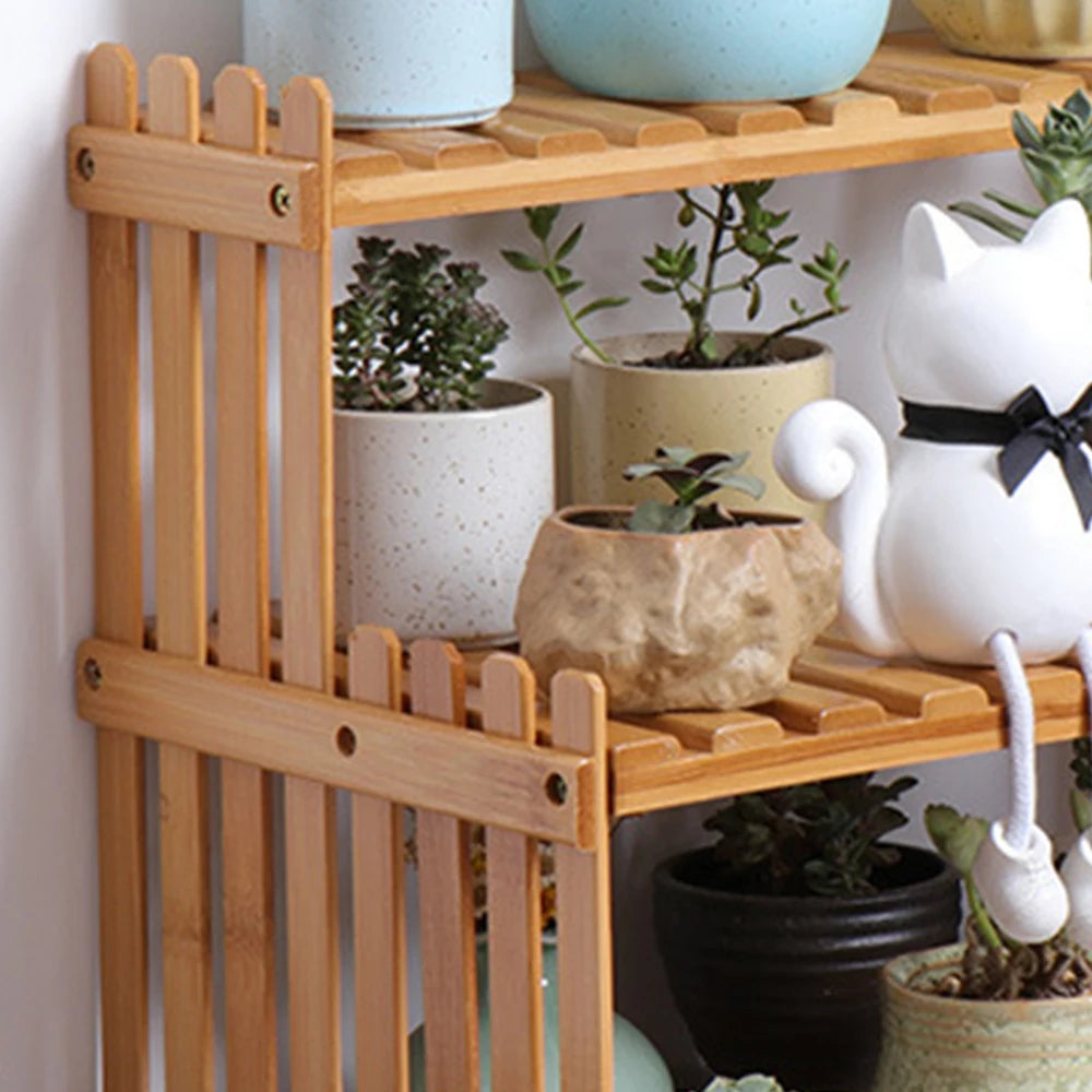 Bamboo Plant Stand Rack Indoor Outdoor Planter Display Shelves for Patio Garden Wood Color Shelf for Living Room Corner Balcony Multiple Holder for Plants and Flowers