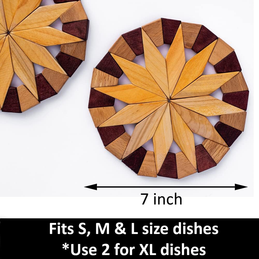 Natural Wood Trivets for Hot Dishes, Table and Kitchen Counter Set of 2 – Made in Ukraine Sturdy and Durable 7-inch Wooden Kitchen Hot Pads. Festive Design Table Décor – Kitchen Gift Idea