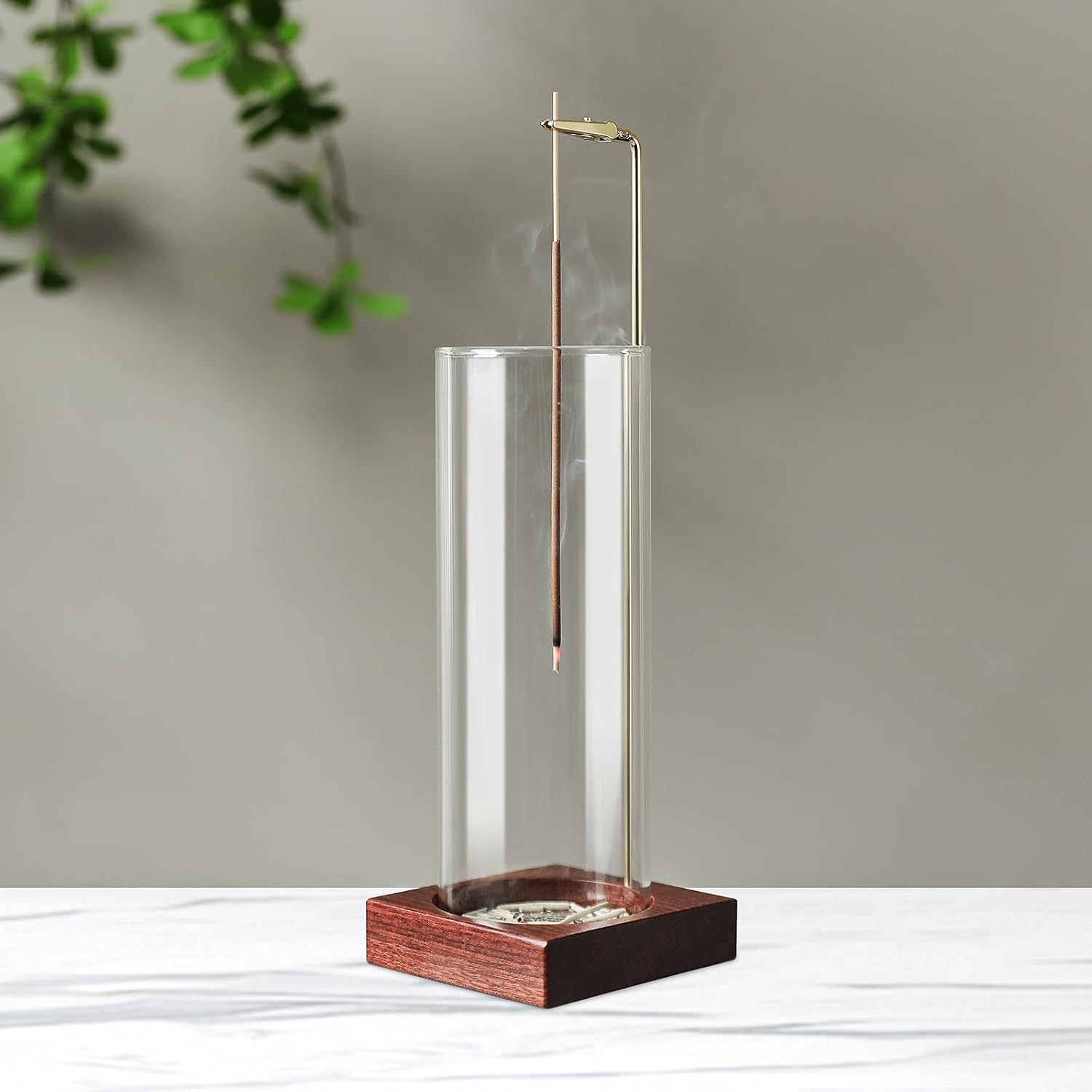 Incense Holder,Wooden Incense Holder for Sticks with 20 Incense Sticks, Anti-ash Incense Burner with Glass Ash Catcher for Meditation Yoga Spa Gift Home Decor