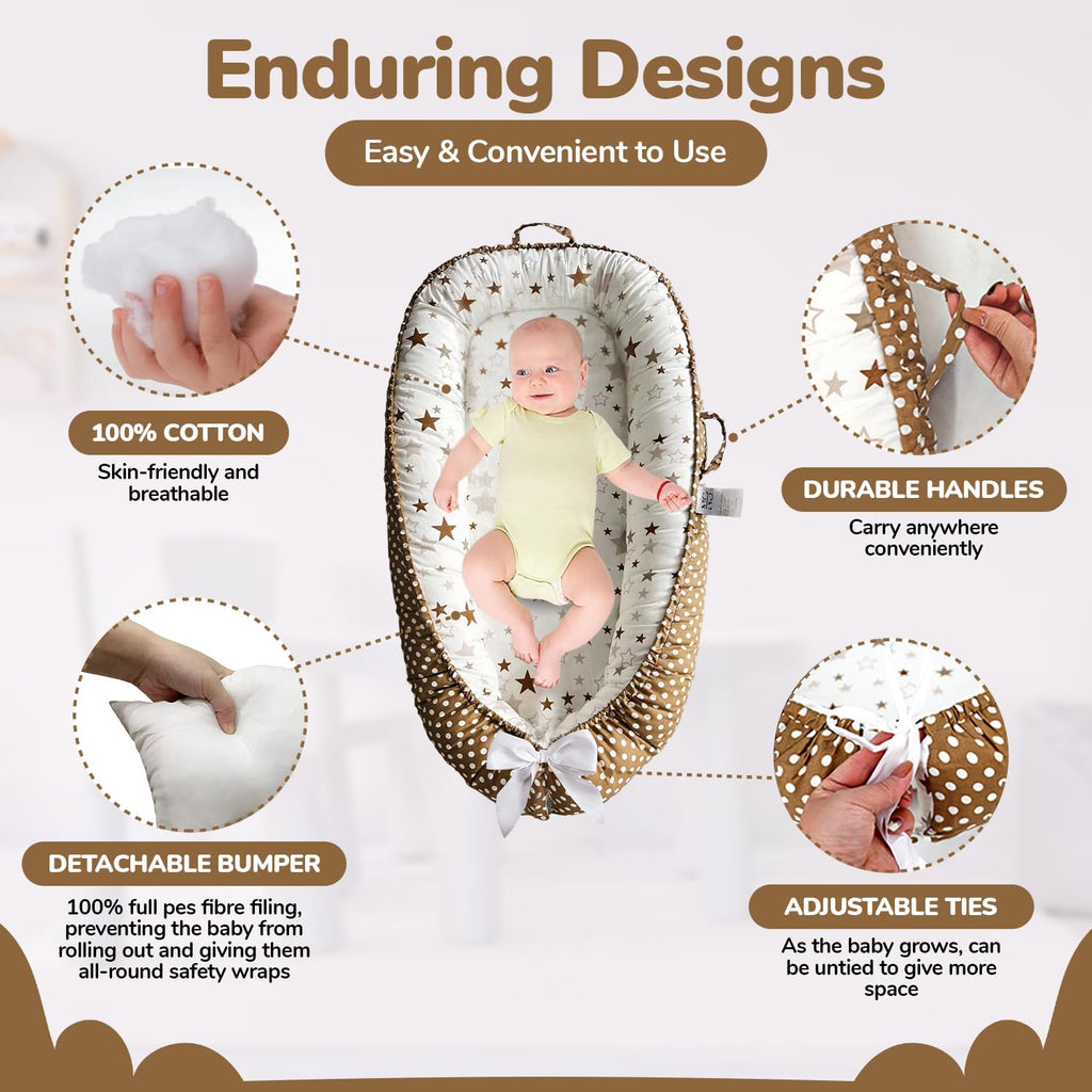 Baby Lounger - Baby Lounger for Newborn 0-24 Months – 100% Cotton Breathable & Soft Infant Nest for Tummy Time & Play, Portable Baby Floor Seat for Travel – Newborn Essentials Gift