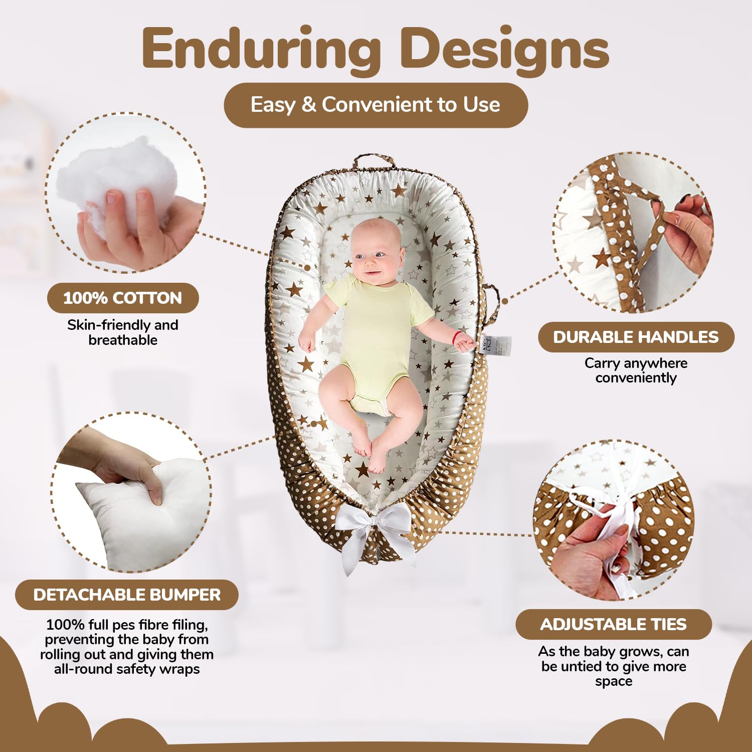 Baby Lounger - Baby Lounger for Newborn 0-24 Months – 100% Cotton Breathable & Soft Infant Nest for Tummy Time & Play, Portable Baby Floor Seat for Travel – Newborn Essentials Gift