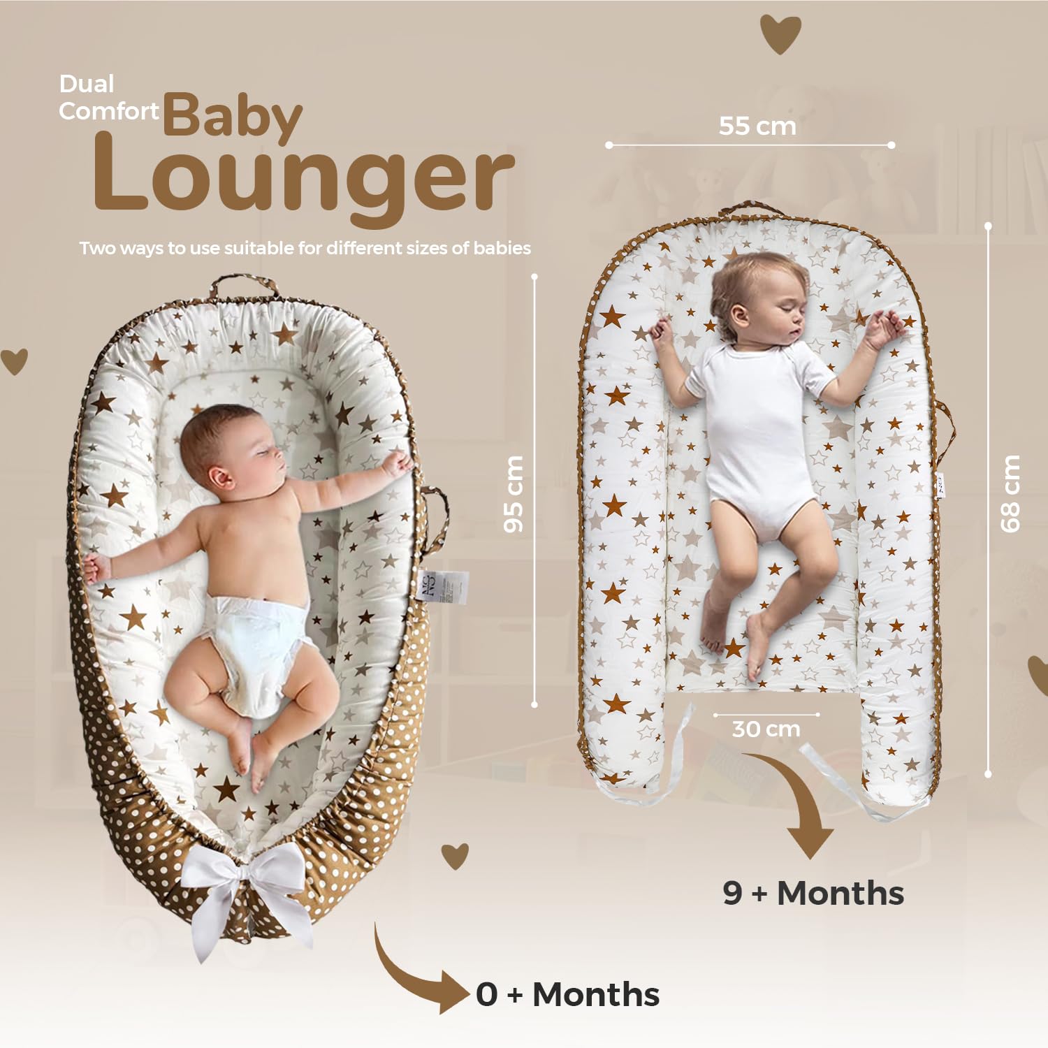 Baby Lounger - Baby Lounger for Newborn 0-24 Months – 100% Cotton Breathable & Soft Infant Nest for Tummy Time & Play, Portable Baby Floor Seat for Travel – Newborn Essentials Gift