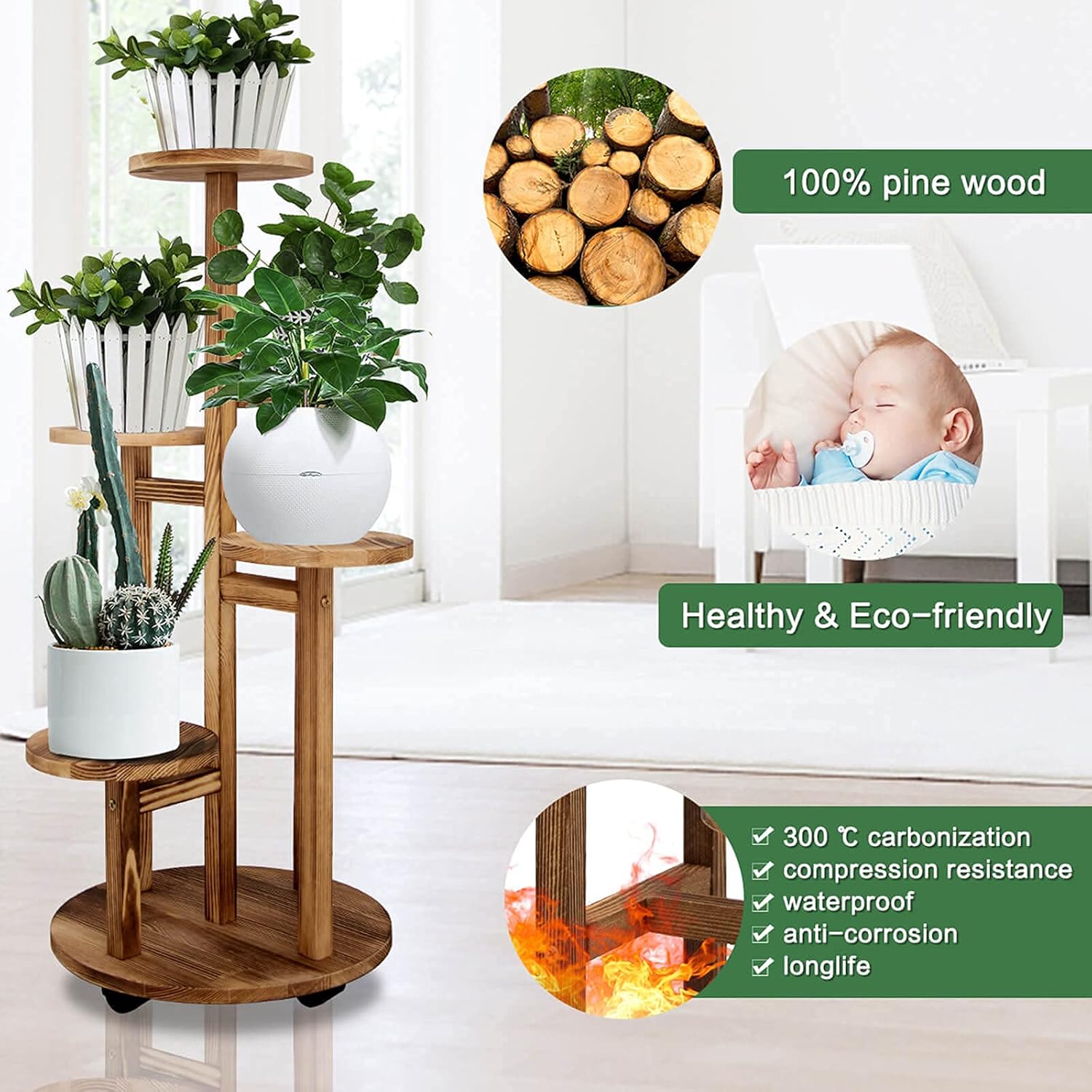 5 Tiered Tall Plant Stand for Indoor, Wood Plant Shelf Corner Display Rack, Multi-tier Planter Pot Holder Flower Stand for Living Room Balcony Garden Patio (Walnut)