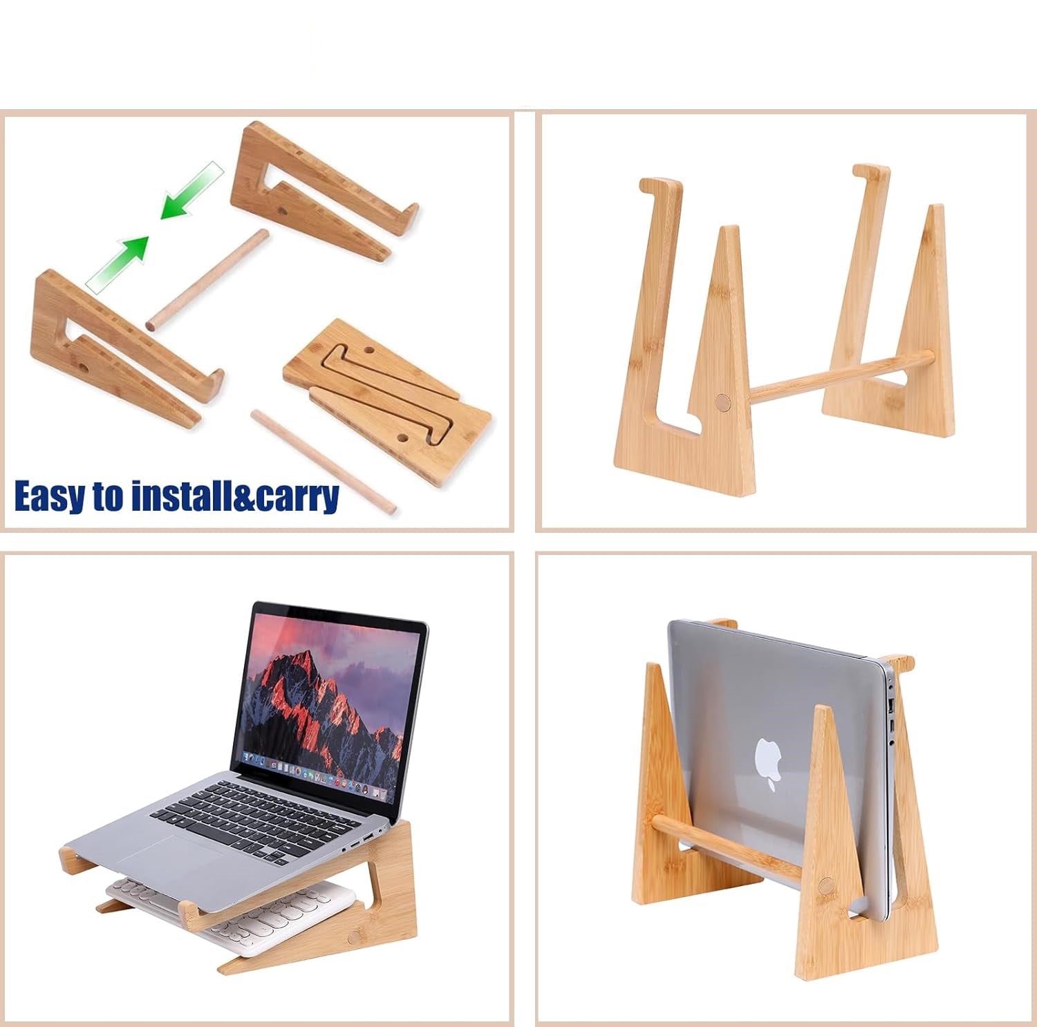 Wooden Laptop Stand,Wooden Vertical Laptop Stand for Desk,Bamboo Laptop Stand Compatible with MacBook Air Pro/Dell XPS/Surface pro/HP/Pixelbook/Lenovo,More Laptops13-18.6inch