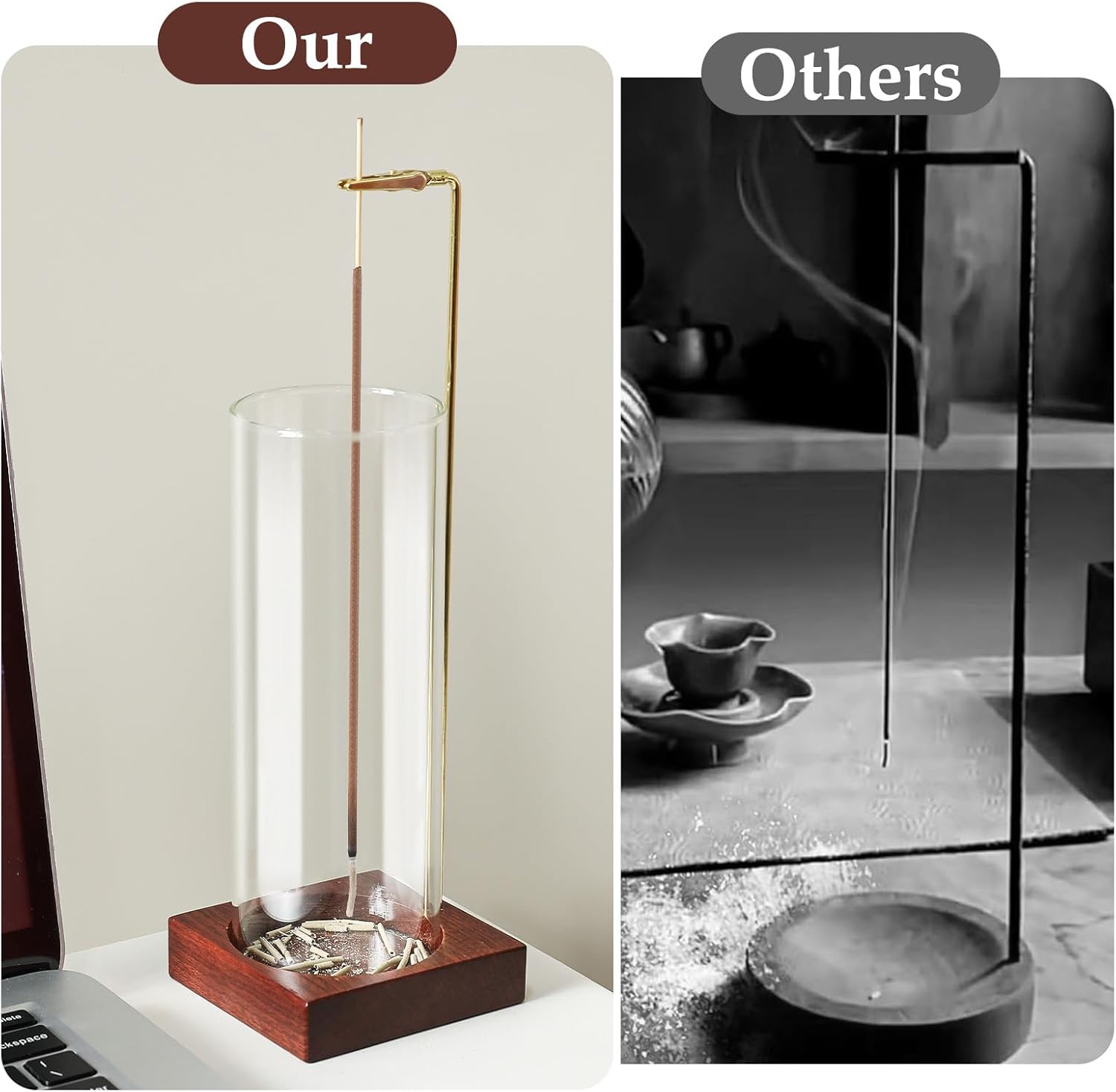 Incense Holder,Wooden Incense Holder for Sticks with 20 Incense Sticks, Anti-ash Incense Burner with Glass Ash Catcher for Meditation Yoga Spa Gift Home Decor