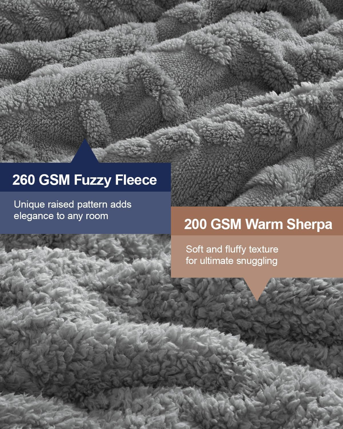 Cottonblue Weighted Blanket for Adults Queen Size 6.61 pound, Soft Fluffy Sherpa Fleece Jacquard Weighted Blankets Throw 27"x40" for Sleep Relax, Fuzzy Warm Arch Heavy Blanket for Bed Couch, Gray
