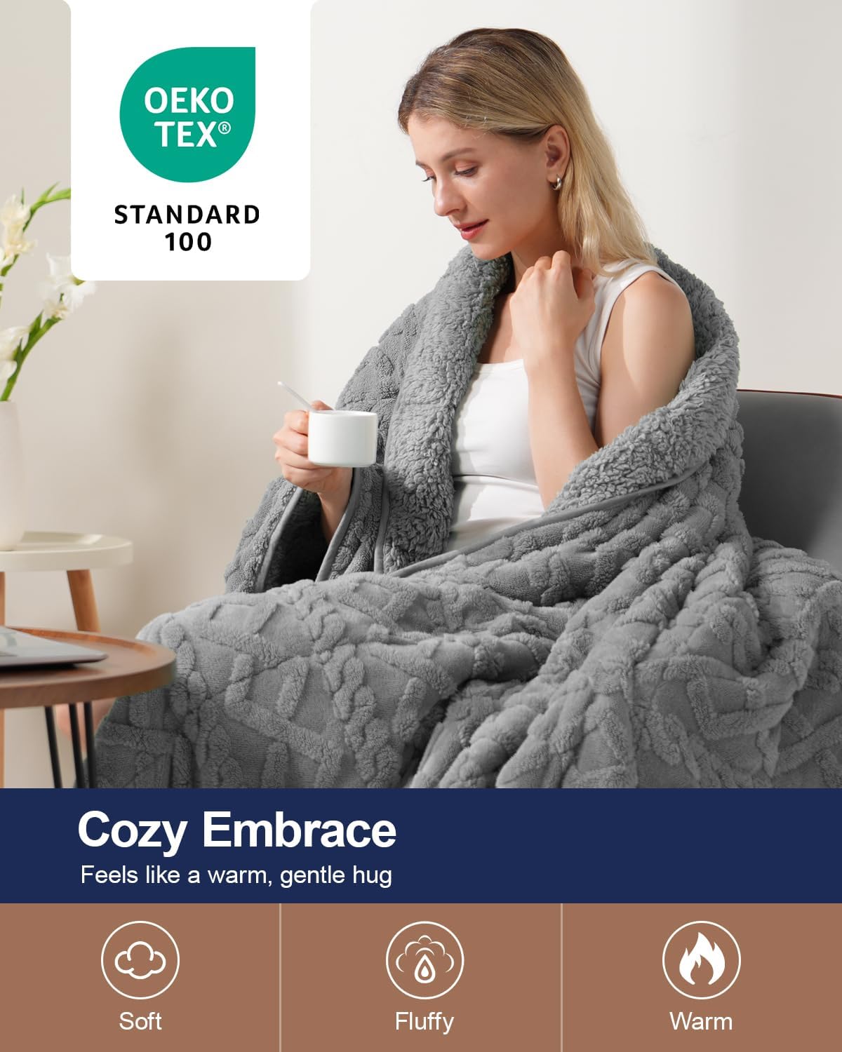 Cottonblue Weighted Blanket for Adults Queen Size 6.61 pound, Soft Fluffy Sherpa Fleece Jacquard Weighted Blankets Throw 27"x40" for Sleep Relax, Fuzzy Warm Arch Heavy Blanket for Bed Couch, Gray