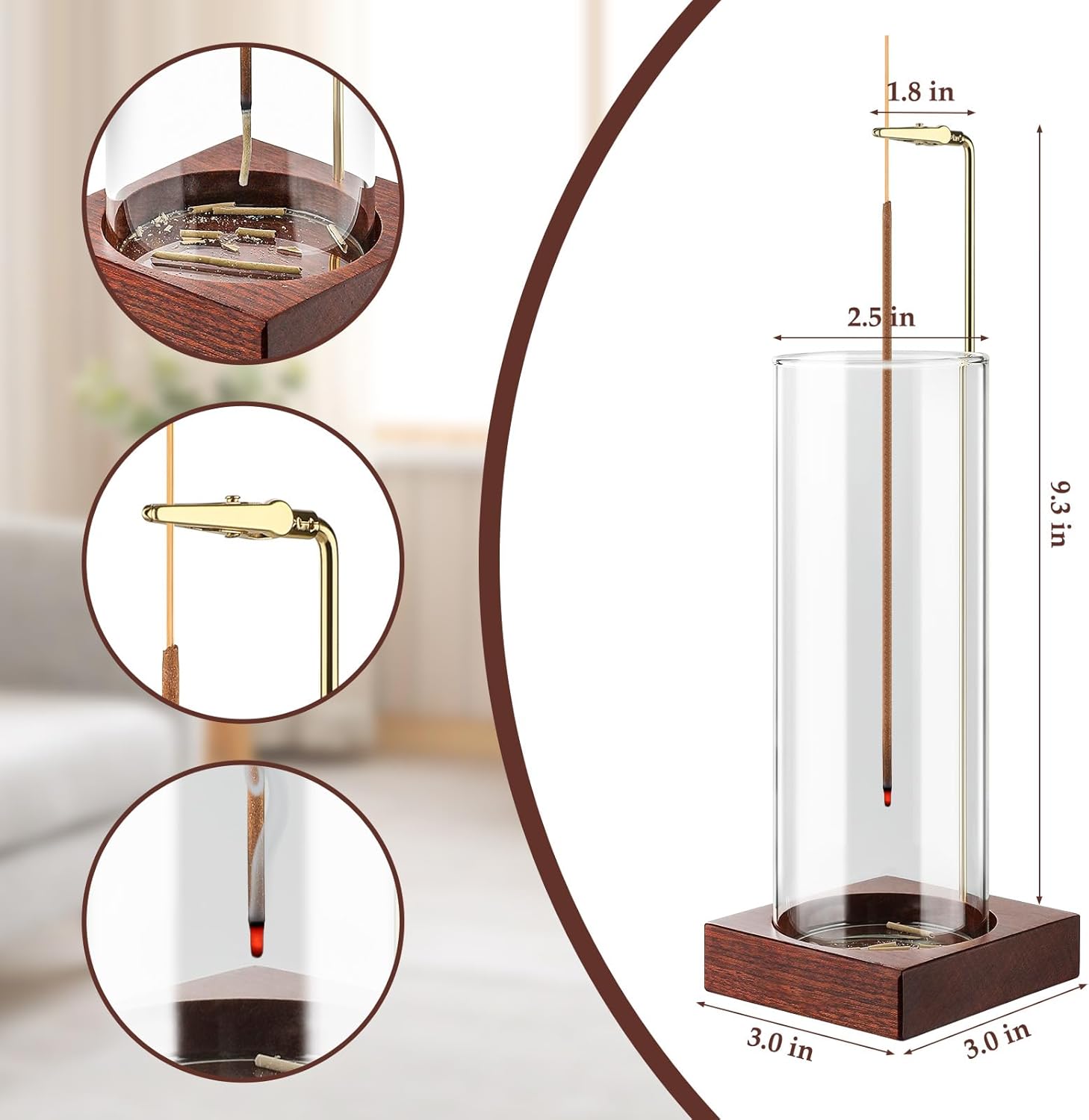 Incense Holder,Wooden Incense Holder for Sticks with 20 Incense Sticks, Anti-ash Incense Burner with Glass Ash Catcher for Meditation Yoga Spa Gift Home Decor