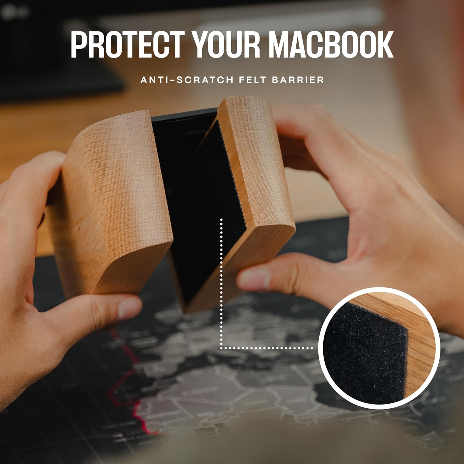 Adjustable Vertical Laptop Stand for Desk, Wooden Laptop Holder, MacBook Pro Stand, Wood Mac Air Dock (Solid Walnut)