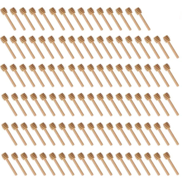 100pcs Honey Mixing Stirrer, 6.3 Inches Wooden Honey Dipper, Smooth Honey Comb Stick, Honey Spoon Collecting Dispensing Drizzling Jam (Round Handle)