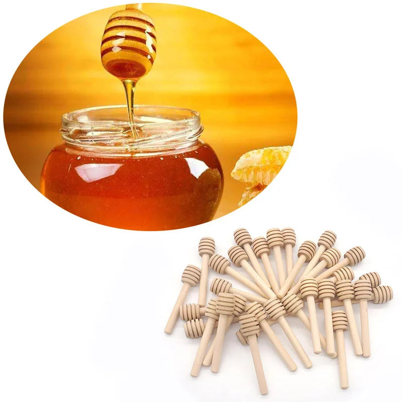 100pcs Honey Mixing Stirrer, 6.3 Inches Wooden Honey Dipper, Smooth Honey Comb Stick, Honey Spoon Collecting Dispensing Drizzling Jam (Round Handle)