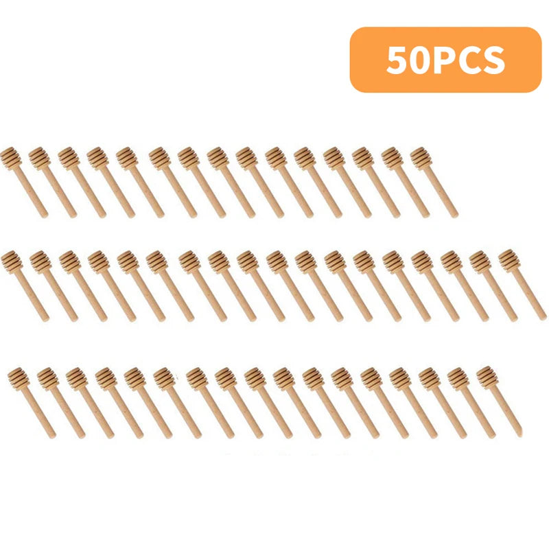 100pcs Honey Mixing Stirrer, 6.3 Inches Wooden Honey Dipper, Smooth Honey Comb Stick, Honey Spoon Collecting Dispensing Drizzling Jam (Round Handle)