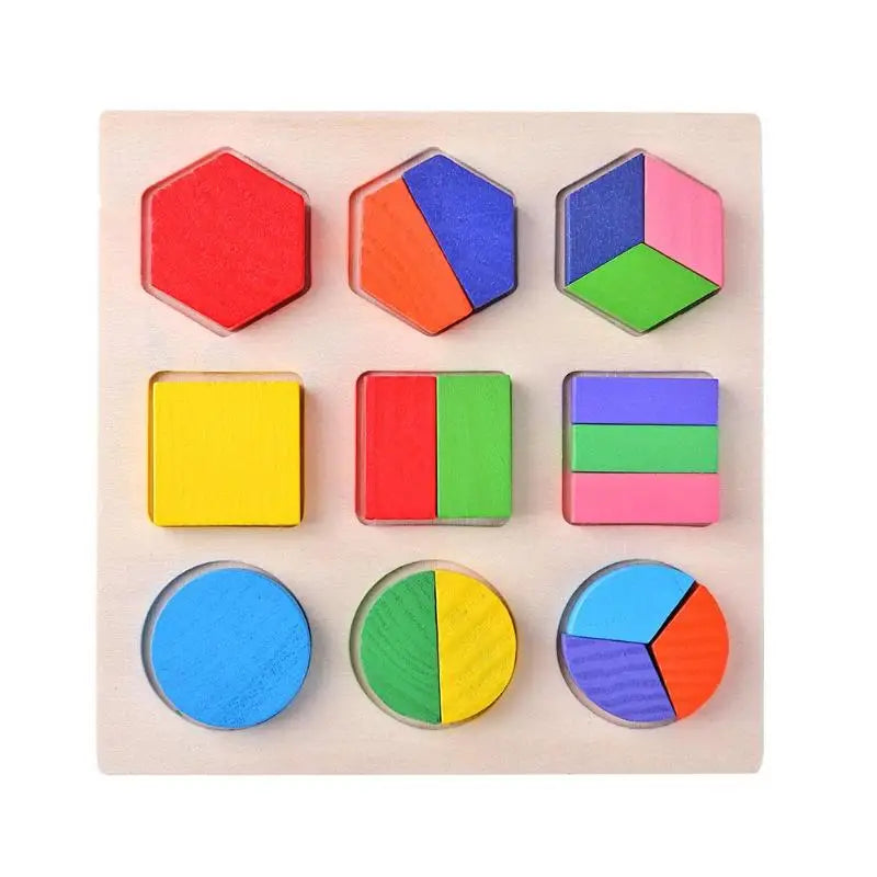 3in1 Wooden Geometric Shapes Stacking Rings and Fractions Boards- Shape Sorter Sorting Toy Stacking Game – Montessori Materials Educational Learning Toys for 3 4 5 6 Years