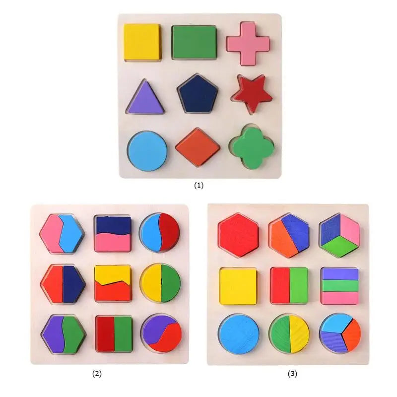 3in1 Wooden Geometric Shapes Stacking Rings and Fractions Boards- Shape Sorter Sorting Toy Stacking Game – Montessori Materials Educational Learning Toys for 3 4 5 6 Years