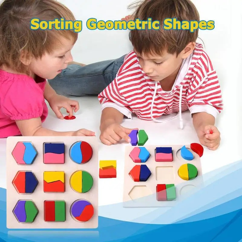 3in1 Wooden Geometric Shapes Stacking Rings and Fractions Boards- Shape Sorter Sorting Toy Stacking Game – Montessori Materials Educational Learning Toys for 3 4 5 6 Years