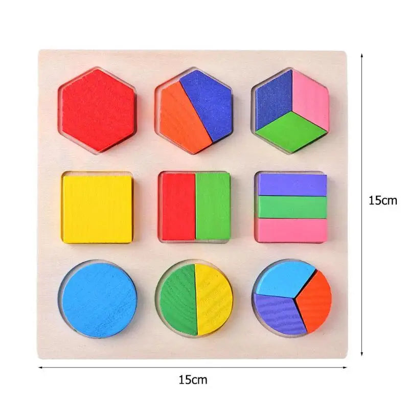 3in1 Wooden Geometric Shapes Stacking Rings and Fractions Boards- Shape Sorter Sorting Toy Stacking Game – Montessori Materials Educational Learning Toys for 3 4 5 6 Years
