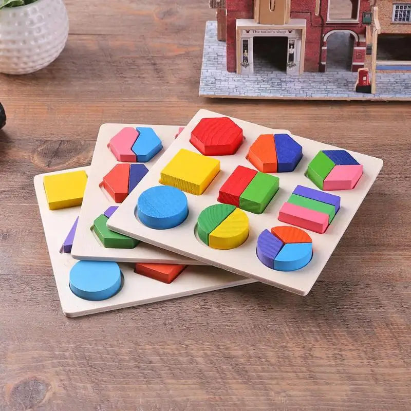 3in1 Wooden Geometric Shapes Stacking Rings and Fractions Boards- Shape Sorter Sorting Toy Stacking Game – Montessori Materials Educational Learning Toys for 3 4 5 6 Years