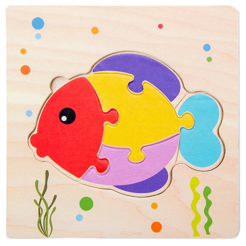 1PC Baby Wooden 3D Puzzles Tangram Shapes Learning Educational Cartoon Animal Intelligence Jigsaw Toys For Children Gift