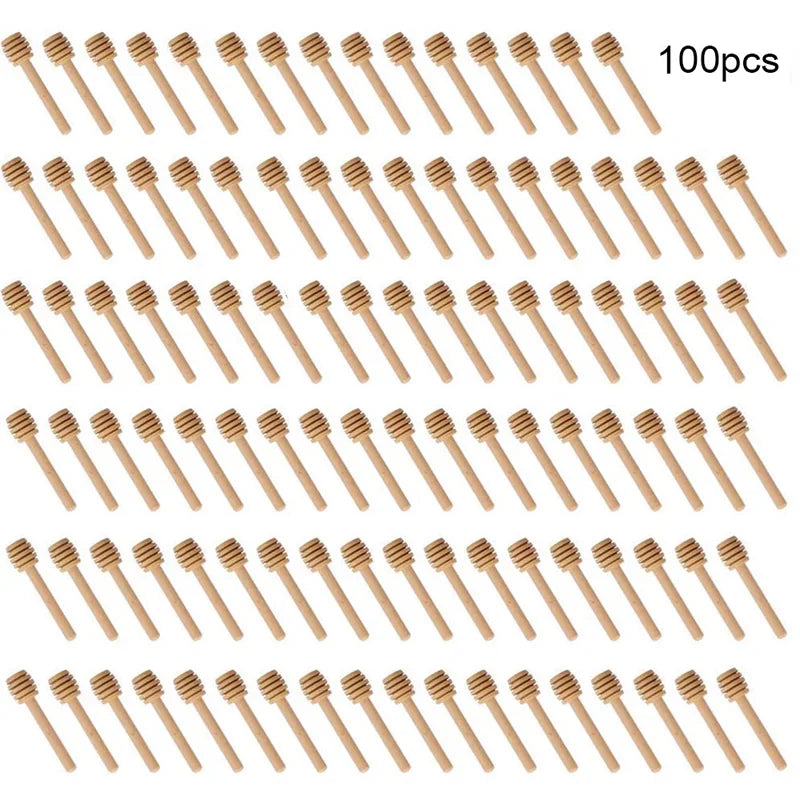 100pcs Honey Mixing Stirrer, 6.3 Inches Wooden Honey Dipper, Smooth Honey Comb Stick, Honey Spoon Collecting Dispensing Drizzling Jam (Round Handle)