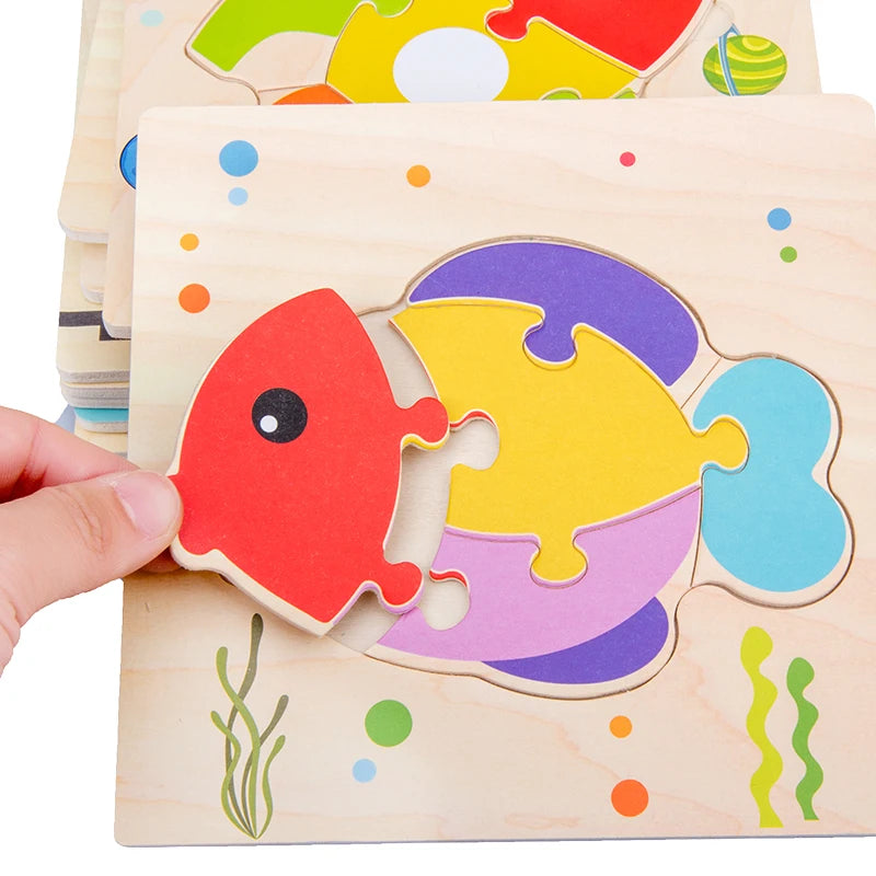 1PC Baby Wooden 3D Puzzles Tangram Shapes Learning Educational Cartoon Animal Intelligence Jigsaw Toys For Children Gift