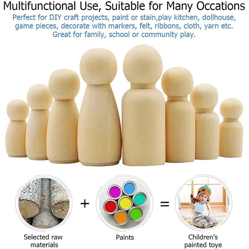 10pcs 35mm Wooden Peg Dolls, Unfinished Wooden Male People Shape Nature Plain Wood Body Dolls for Art Craft Projects DIY, Men Pattern