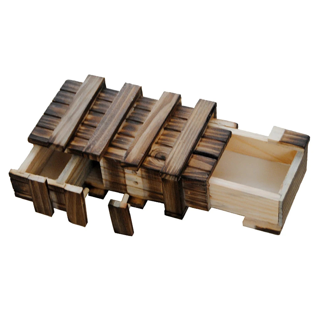 1pc Handmade Classic 3D Brain Teaser Wooden Puzzle Magic Gift Box Game Box with Extra Secure Secret Drawer IQ Toys