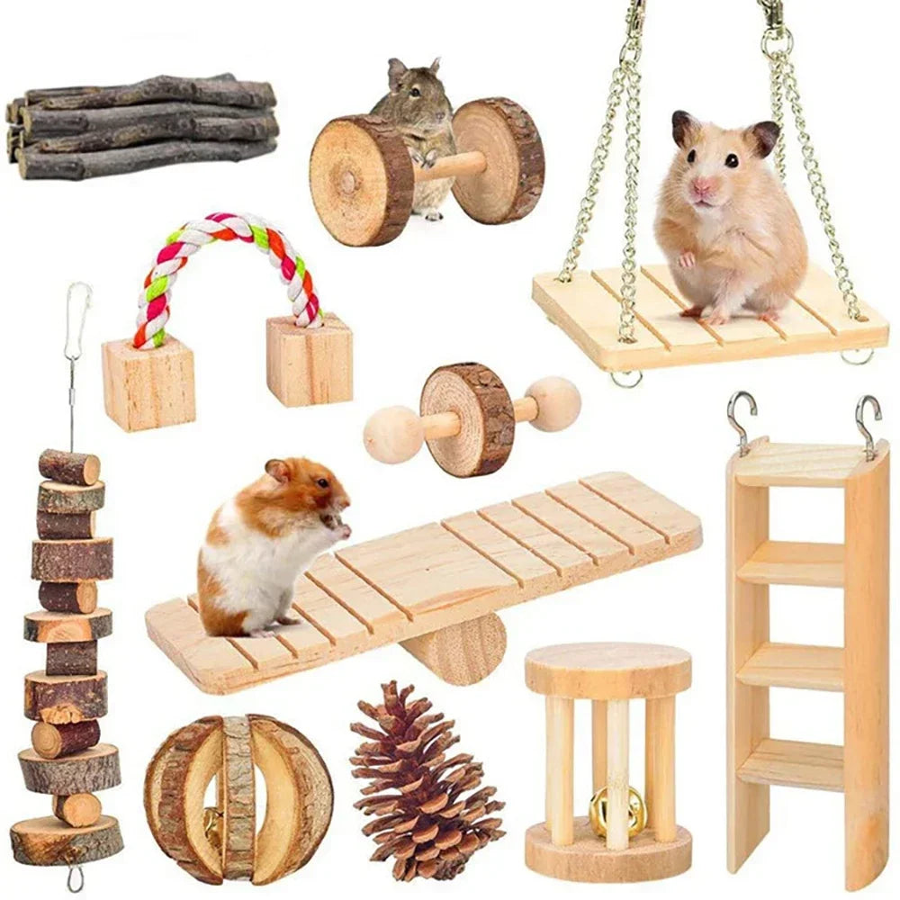 8pc Hamster Toys Rat Toys Chinchilla Toys Hamster Chew Toys Cage Accessories Apple Wood Sticks Ladder Bell Roller for Gerbil Guinea Pigs and Other Small Animal (Copy)