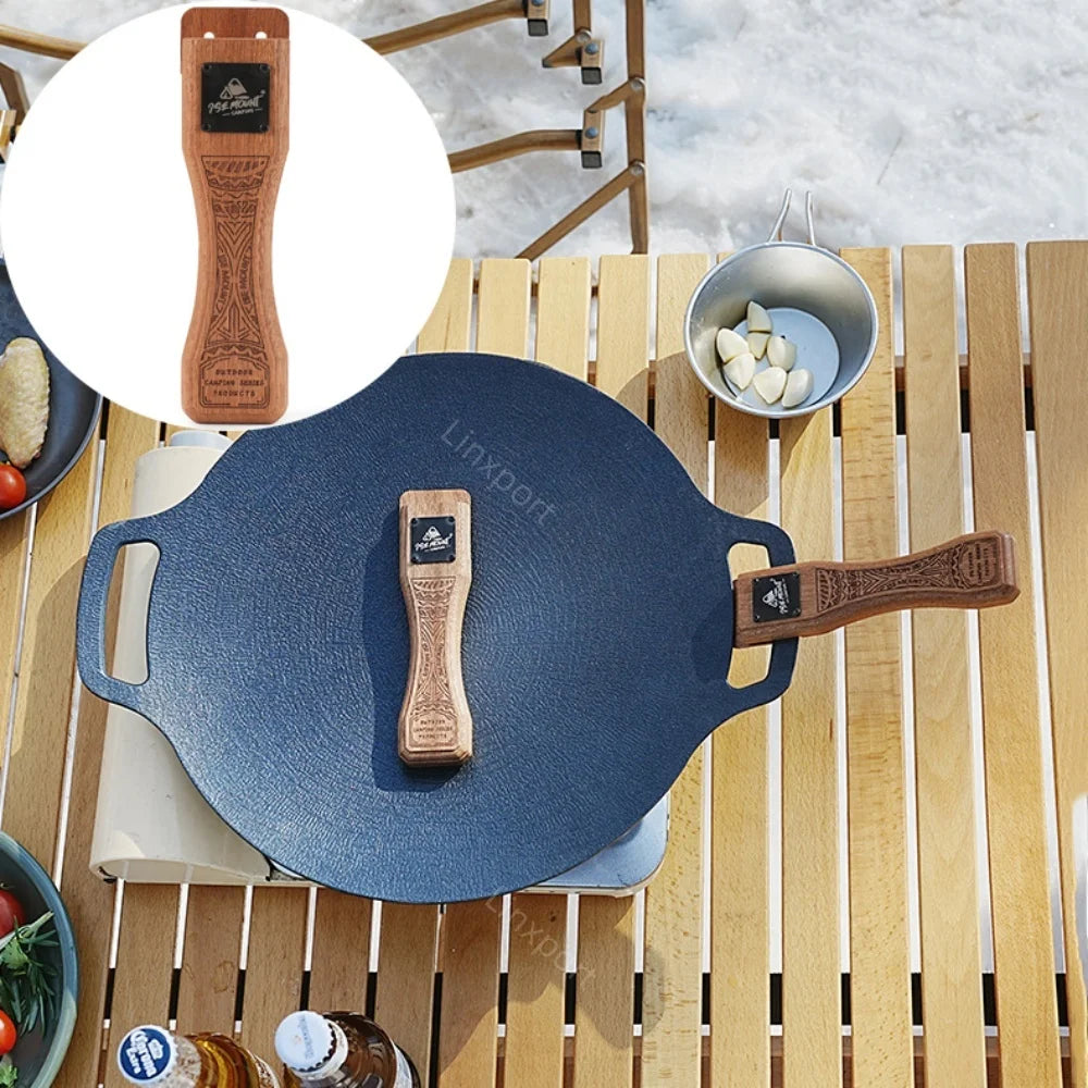 2pc Outdoor Grill Pan Handle Anti-scalding Solid Wood Handle Bayonet Adjustable Heat Resistant Insulated Grip Outdoor Camping Tool