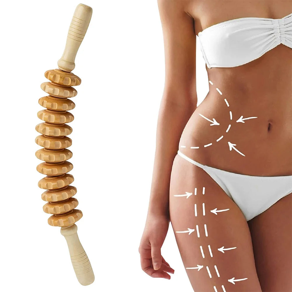 Wood Massage Roller Wood Therapy Massage Tools Body Roller Cellulite Roller Fascia Blaster Wooden Massager for Lymphatic Drainage, Maderoterapia, Pain Relief(Curved)