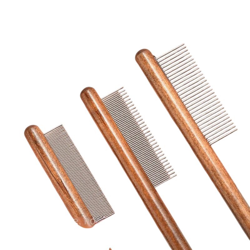 3pcs Solid Wood Cat Combs, Stainless Steel Teeth for Cat Dog Rabbit Massage, Flea Lice Comb Removes Mats, Tangles and Loose Fur, Grooming Comb for Small Medium Pets