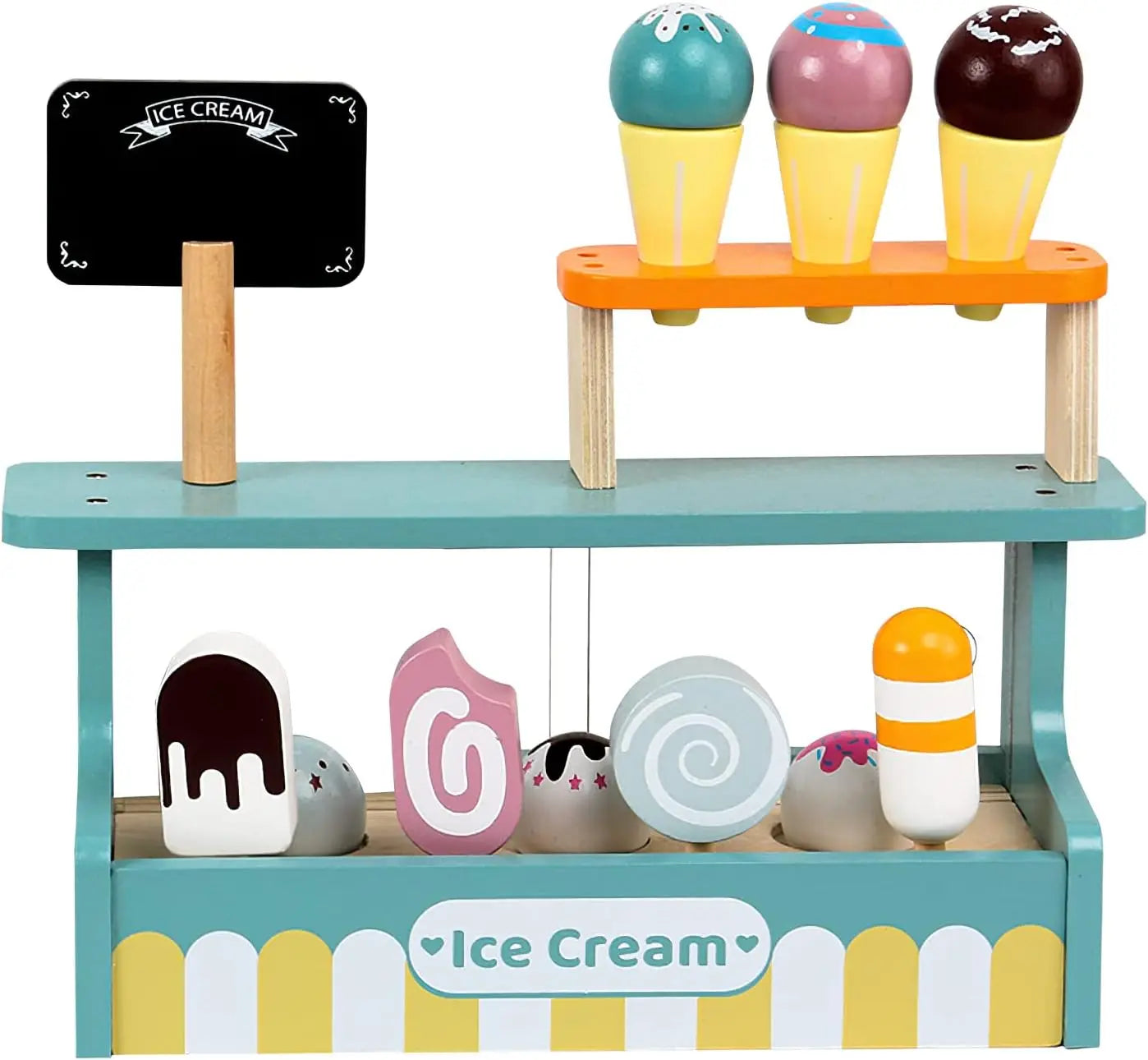 Wooden Ice Cream Counter Playset for Kids, Toddler Girl Toys Kitchen Playset Pretend Play Gifts for 3 4 5 6 Year Old Girl or Boy, Play Food Scoop and Serve, Play Kitchen Sets for Kids Ages 4-8
