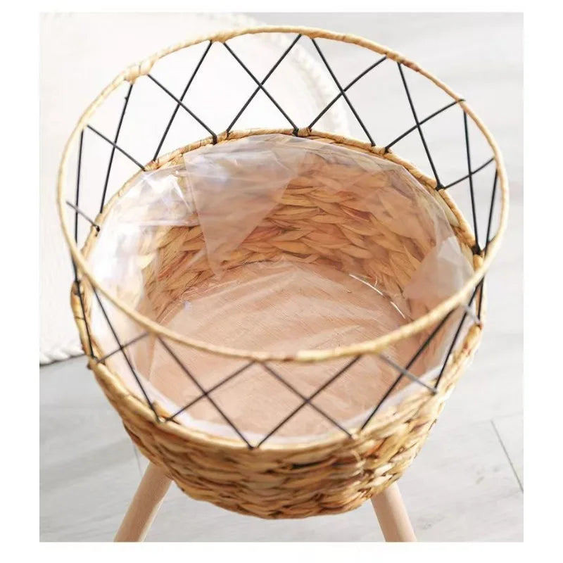 1PC Floor Planter Stand Floor Plant Stand Garden Decoration Rack Indoor Rattan Basket Wicker Round Riser Stand Indoor Plants Hamper Wood Planter Basket Plant Basket Wooden