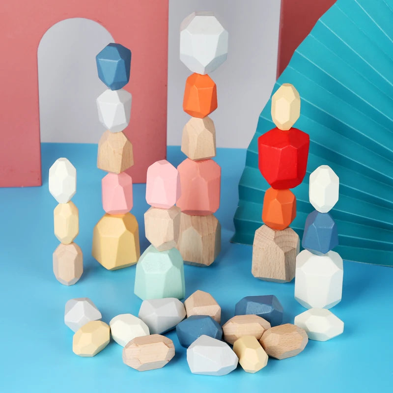 Wooden Sorting Stacking Rocks Stones,Sensory Toddler Toys Learning Montessori Toys, Building Blocks Game for Kids 3 4 5 6 Years Boy and Girl Birthday Gifts for Kids