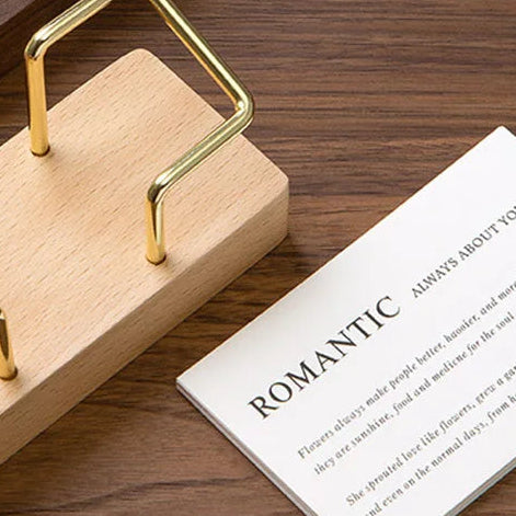 Wooden Business Card Holder, Business Card Holder for Desk with Golden Accents, Display Stand Postcard Holder for Office Home Desktop, Office Desk Accessories for Men and Women