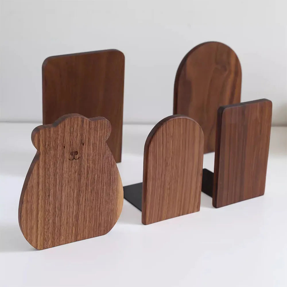 1PC Natural Bamboo Bookend Large Capacity Office Book Ends Anti Slip Book Stand Holder Bookshelf Ends for Home Office Library School Study Decoration