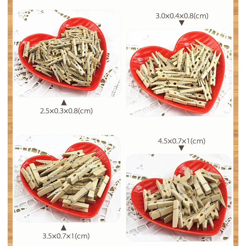 6pcs In Different Sizes Mini Clothespins, Mini Clothes Pins for Photo Natural Wooden Small Picture Clips for Crafts 50pcs Decorative Wood Clips for Wall Hanging Pictures