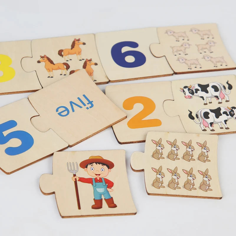 Wooden Number Matching Puzze Toys Montessori Early Education Digital Pattern Thicken Blocks Game for Baby Festival Gift Toy (Copy)