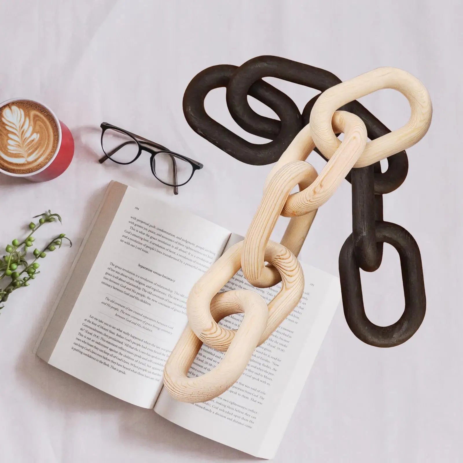 1PC Wood Chain Link Decor- Brown with Subtle Red Undertone Decorative Chain Links for Coffee Table, Book Shelves, & Racks - Modern Rustic Home Decor Gift Ideas for Housewarming & Wedding