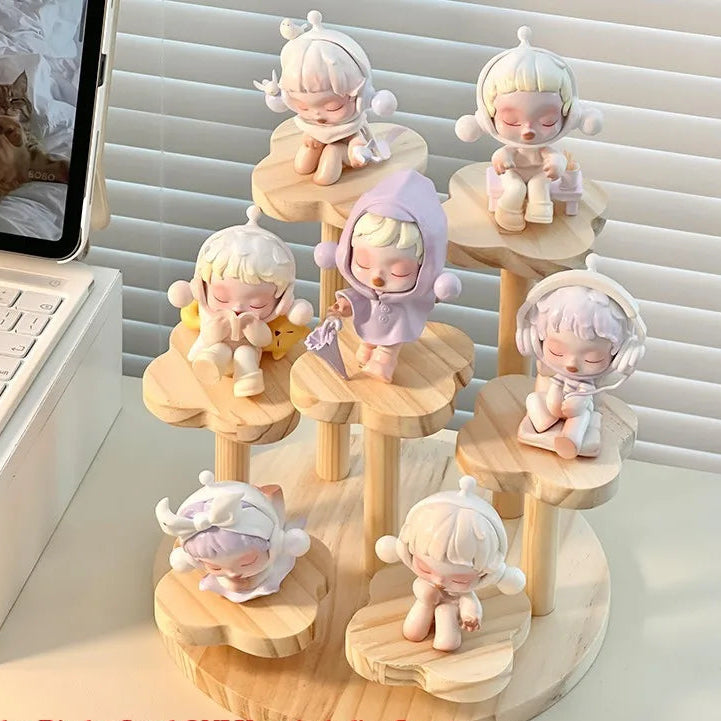 Wood Display Stand for Action Figures Tiered Showing Risers Collectibles Organizer Detachable Wooden Storage Rack for Figurines Toys Mini Dolls Cupcakes 3-Tier