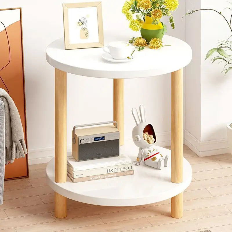 Wooden Modern Round Square Bedside Table Double-Layer Nightstand Home Office Bedroom Living Room Sofa Side Table Coffee Table (Copy)