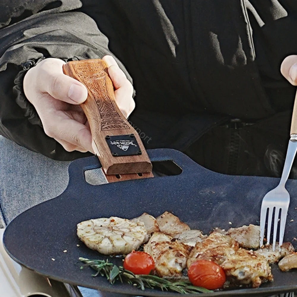2pc Outdoor Grill Pan Handle Anti-scalding Solid Wood Handle Bayonet Adjustable Heat Resistant Insulated Grip Outdoor Camping Tool