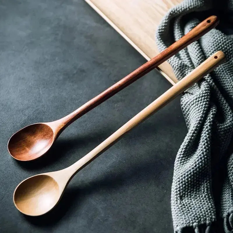 2in1 13 Inch Long Handle Wooden Cooking Spoons, Long Stirring Spoons Mixing Spoon Soup Mixing Kitchen Tools Wooden Utensils