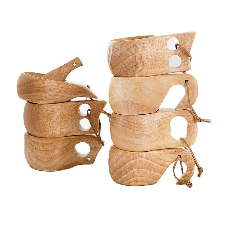 Handmade Wooden Coffee Mug – Nordic Style Wood Cup for Milk, Coffee, and Tea – Natural Rubberwood Drinking Mug