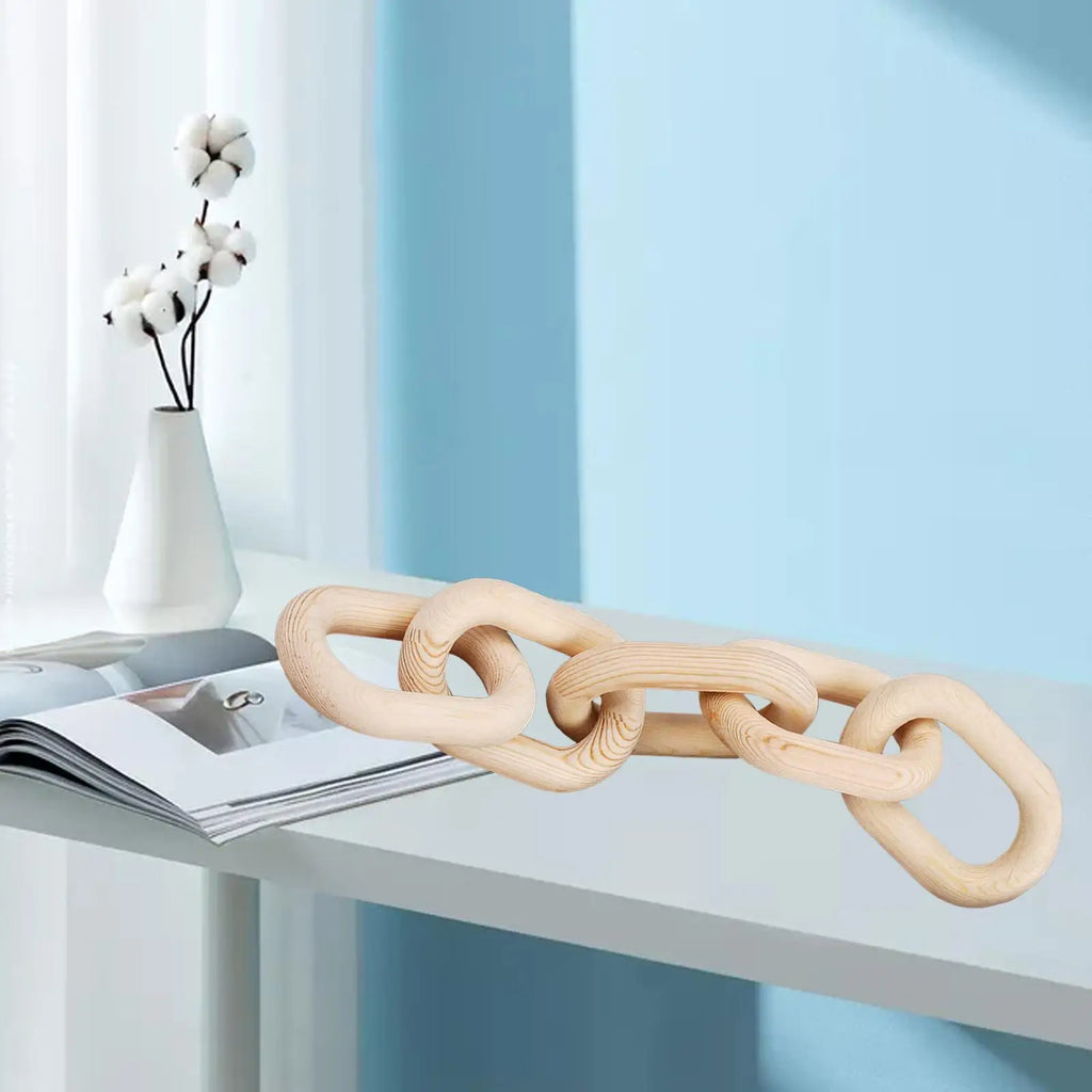 1PC Wood Chain Link Decor- Brown with Subtle Red Undertone Decorative Chain Links for Coffee Table, Book Shelves, & Racks - Modern Rustic Home Decor Gift Ideas for Housewarming & Wedding