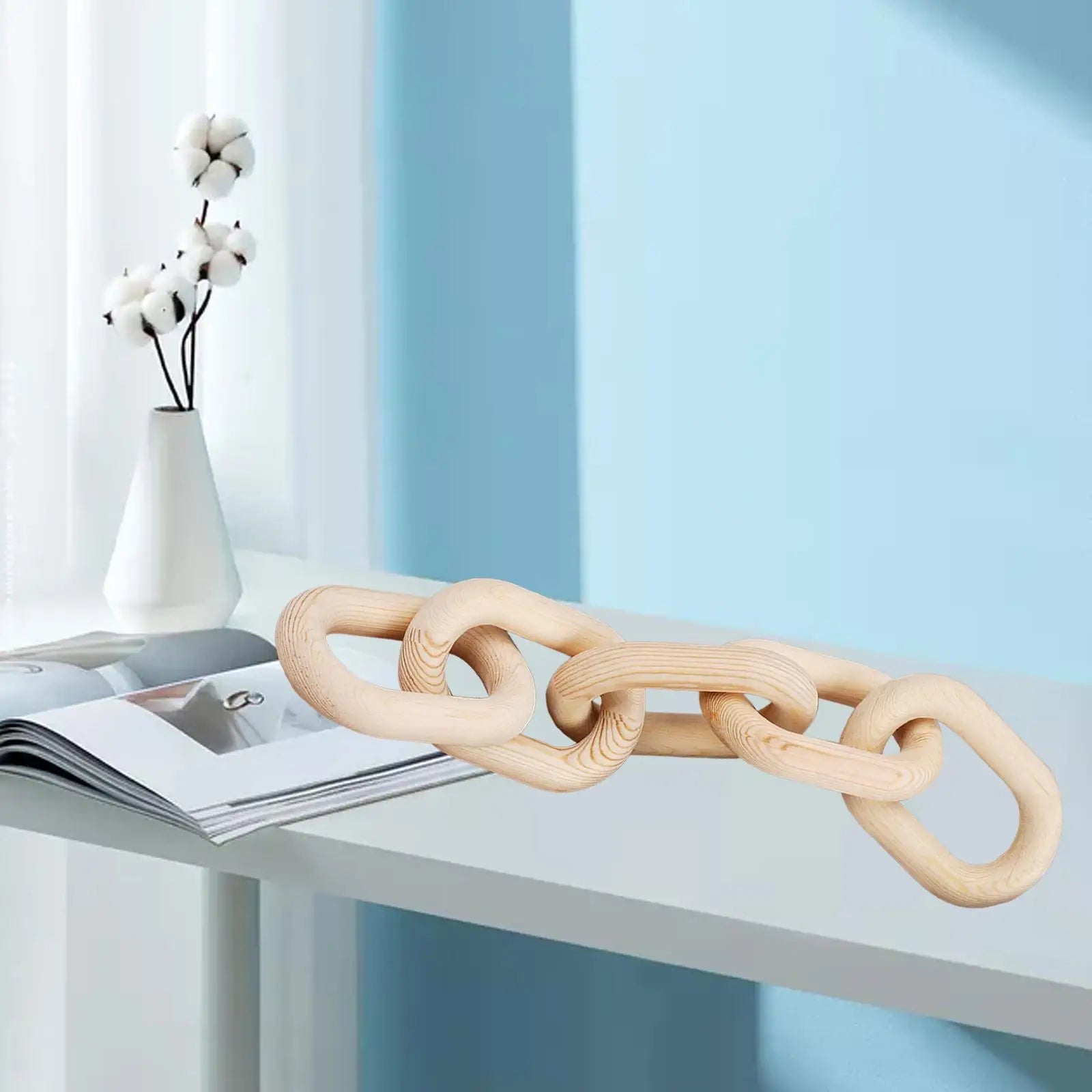 1PC Wood Chain Link Decor- Brown with Subtle Red Undertone Decorative Chain Links for Coffee Table, Book Shelves, & Racks - Modern Rustic Home Decor Gift Ideas for Housewarming & Wedding
