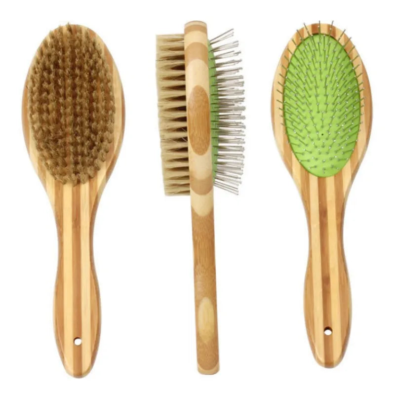1pc Dog Brush, Double Sided Pet Slicker Brush with Bamboo Handle for Dogs and Cats Long Hair Pets Grooming Comb for Removing Shedding, Tangles and Dead Undercoat